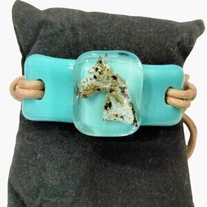 Turquoise Great Dane Bracelet Adjustable Cord Resin Art Signed
